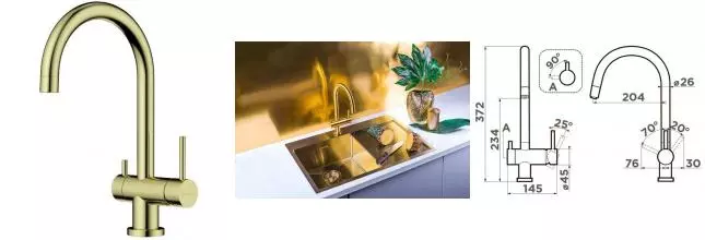 Смеситель для кухни с подключением к фильтру «Omoikiri» Yamada-LG светлое золото