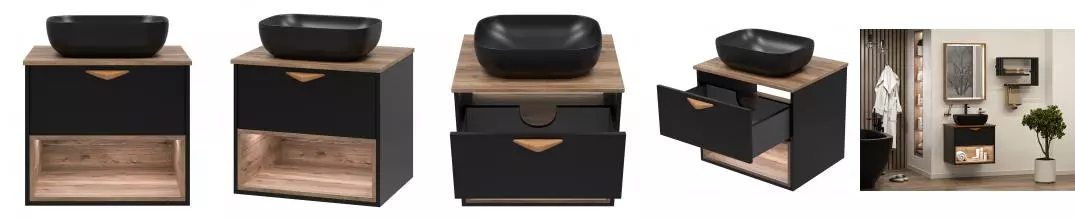 Тумба с раковиной «Brevita» Bergen 60 (MLN-320328MB 46) подвесная дуб галифакс олово/чёрная Тумба с раковиной «Brevita» Bergen 60 (MLN-320328MB 46) подвесная дуб галифакс олово/чёрная