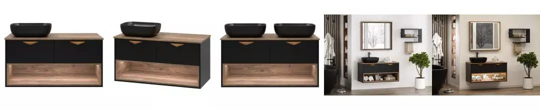 Тумба с раковиной «Brevita» Bergen 105 (MLN-320328MB 46) подвесная дуб галифакс олово/чёрная