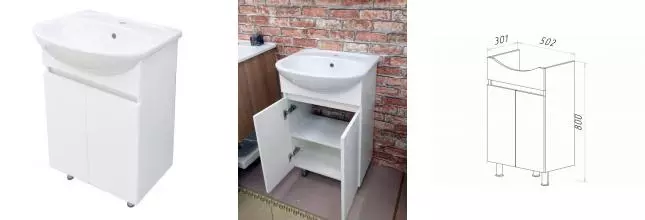 Тумба с раковиной «Misty» Элегия 55 (Исеть 55/45) белый