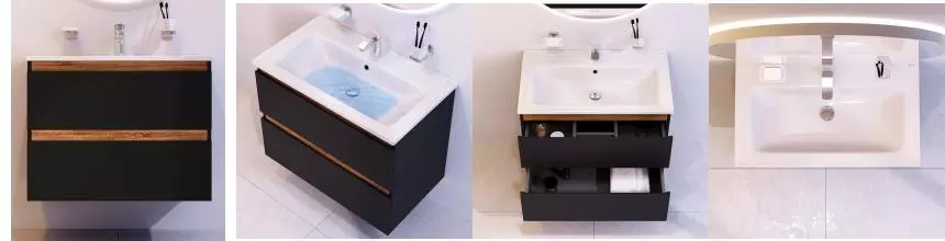 Тумба с раковиной «Am.Pm» X-Joy 80 (X-Joy 80/45 New) подвесная чёрная матовая