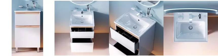 Тумба с раковиной «Am.Pm» X-Joy 55 с 2 ящиками (X-Joy 54/45 New) белый глянец/светлое дерево