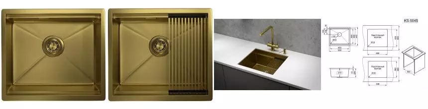 Мойка для кухни «Granula» Kitchen Space KS-5045U 50/45 нержавеющая сталь золото сатин Мойка для кухни «Granula» Kitchen Space KS-5045U 50/45 нержавеющая сталь золото сатин
