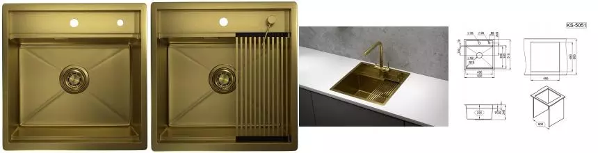 Мойка для кухни «Granula» Kitchen Space KS-5051 50/51 нержавеющая сталь золото сатин