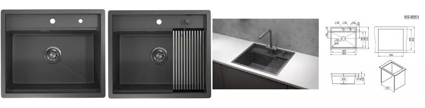 Мойка для кухни «Granula» Kitchen Space KS-6051 60/51 нержавеющая сталь графит матовый