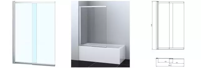 Шторка на ванну стеклянная «Azario» Boston 80/140 прозрачная/хром универсальная