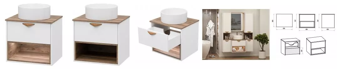 Тумба с раковиной «Brevita» Bergen 60 (Melana 41) подвесная белая матовая эмаль/дуб галифакс олово Тумба с раковиной «Brevita» Bergen 60 (Melana 41) подвесная белая матовая эмаль/дуб галифакс олово