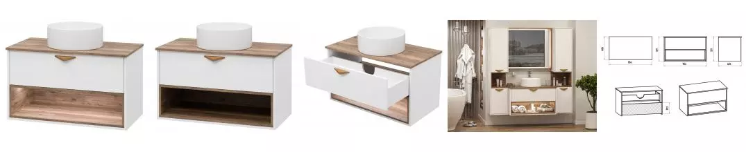 Тумба с раковиной «Brevita» Bergen 90 (Melana 41) подвесная белая матовая эмаль/дуб галифакс олово