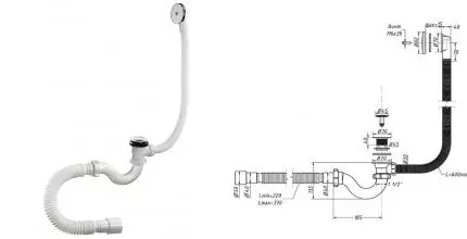 Сифон для ванны слив-перелив «Orio» А-20089 перелив 60 см хром Клик-клак