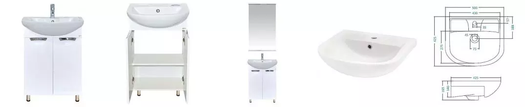 Тумба с раковиной «Misty» Лаванда 50 (Рива 50) белая Тумба с раковиной «Misty» Лаванда 50 (Рива 50) белая