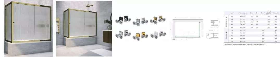 Шторка на ванну стеклянная «Vegas Glass» ZV+ZVF Tur Novo 150/70 Moru рифлёная/бронза универсальная