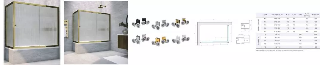 Шторка на ванну стеклянная «Vegas Glass» ZV+ZVF Tur Novo 150/75 Moru рифлёная/бронза универсальная