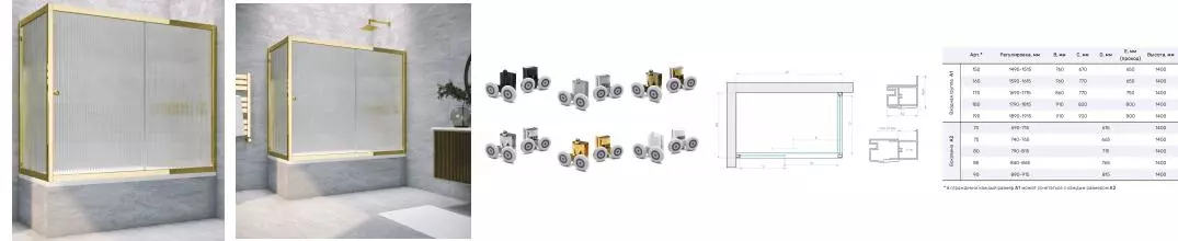 Шторка на ванну стеклянная «Vegas Glass» ZV+ZVF Tur Novo 150/75 Moru рифлёная/золото глянцевое универсальная Шторка на ванну стеклянная «Vegas Glass» ZV+ZVF Tur Novo 150/75 Moru рифлёная/золото глянцевое универсальная