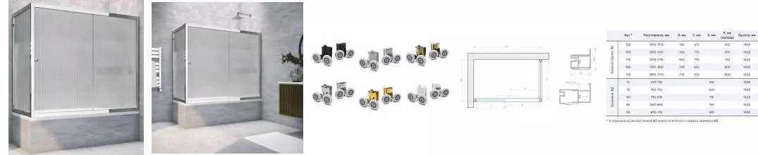 Шторка на ванну стеклянная «Vegas Glass» ZV+ZVF Tur Novo 170/75 Moru рифлёная/хром глянцевая универсальная