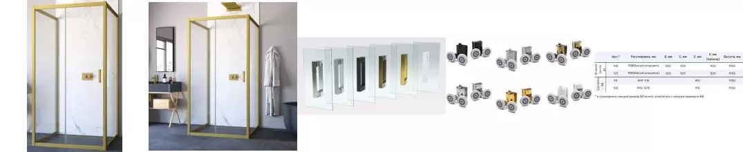 Душевой угол-ограждение «Vegas Glass» ZP-U Novo 100/90 100/90 прозрачный/золото матовое без поддона универсальный