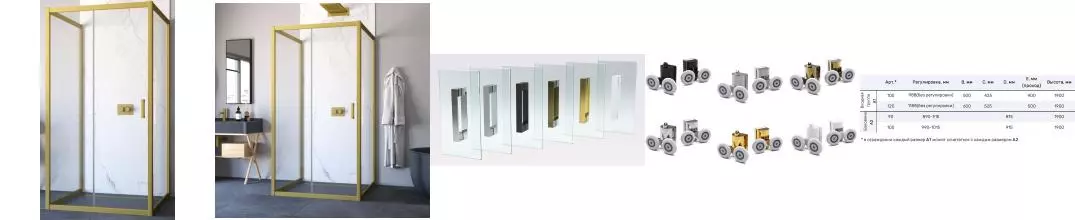 Душевой угол-ограждение «Vegas Glass» ZP-U Novo 100/100 100/100 прозрачный/золото матовое без поддона универсальный