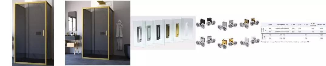 Душевой угол-ограждение «Vegas Glass» ZP-U Novo 100/100 100/100 графит/золото матовое без поддона универсальный