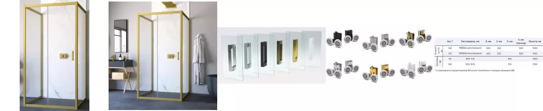 Душевой угол-ограждение «Vegas Glass» ZP-U Novo 120/90 120/90 прозрачный/золото матовое без поддона универсальный
