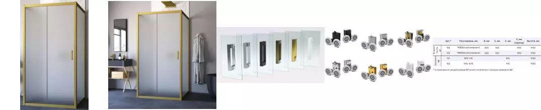 Душевой угол-ограждение «Vegas Glass» ZP-U Novo 120/90 120/90 сатин/золото матовое без поддона универсальный