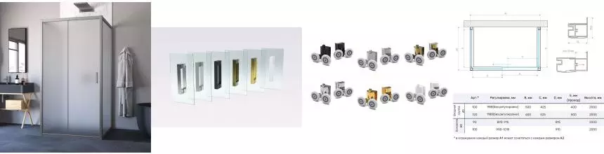 Душевой угол-ограждение «Vegas Glass» ZP-U Novo h2000 100/100 сатин/хром матовый без поддона универсальный