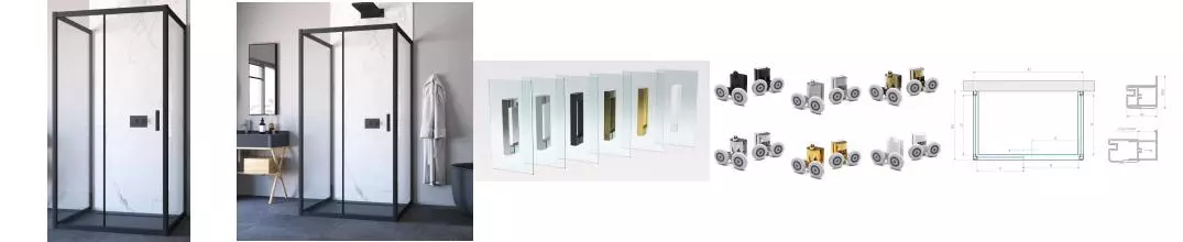Душевой угол-ограждение «Vegas Glass» ZP-U Novo h2000 100/100 Crystal vision/чёрный матовый без поддона универсальный