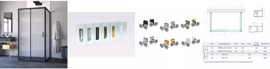 Душевой угол-ограждение «Vegas Glass» ZP-U Novo h2000 100/100 Moru/чёрный матовый без поддона универсальный