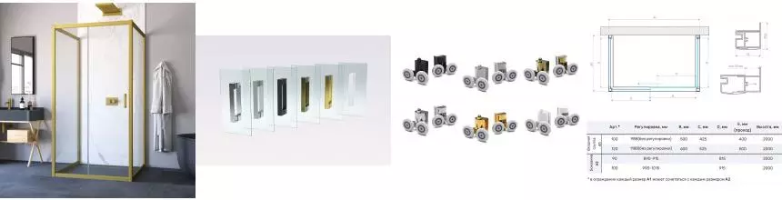 Душевой угол-ограждение «Vegas Glass» ZP-U Novo h2000 100/100 прозрачный/золото матовое без поддона универсальный