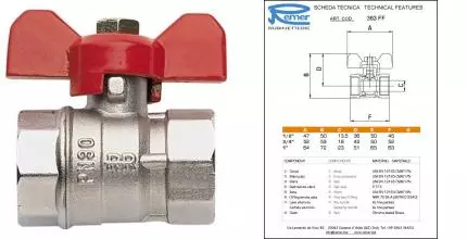 Кран шаровой магистральный «Remer» 363FF 1/2"-1/2" ВР-ВР никель