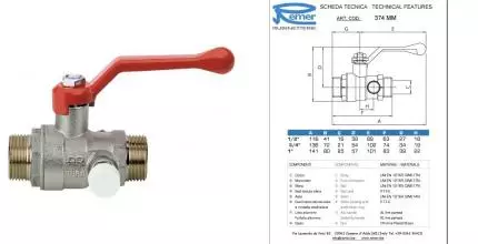 Кран шаровой магистральный «Remer» RR374MM 3/4"-3/4" c краном Маевского НР-НР никель