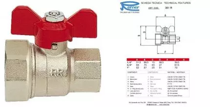 Кран шаровой магистральный «Remer» RR 361R 3/4"-1" переходной ВР-ВР никель