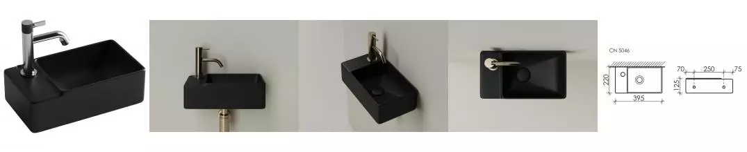 Раковина «Ceramica Nova» Element 40/22 CN5046MB фарфоровая чёрная матовая правая