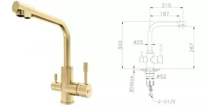 Смеситель для кухни с подключением к фильтру «Lemark» Expert LM5061LGN светлое золото