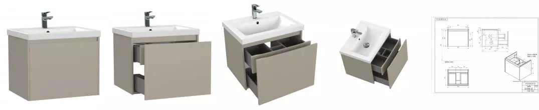 Тумба с раковиной «Cersanit» Grande 60 (Como 60) подвесная бежевая