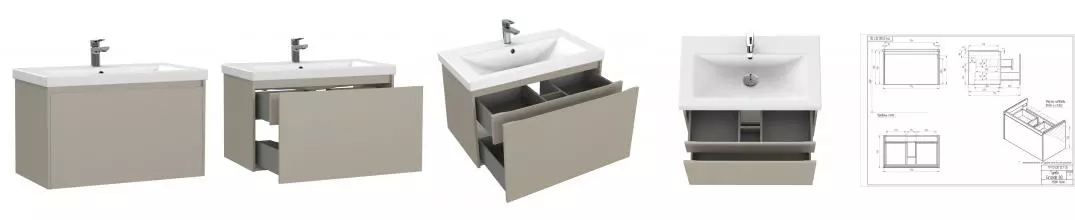 Тумба с раковиной «Cersanit» Grande 80 (Como 80) подвесная бежевая