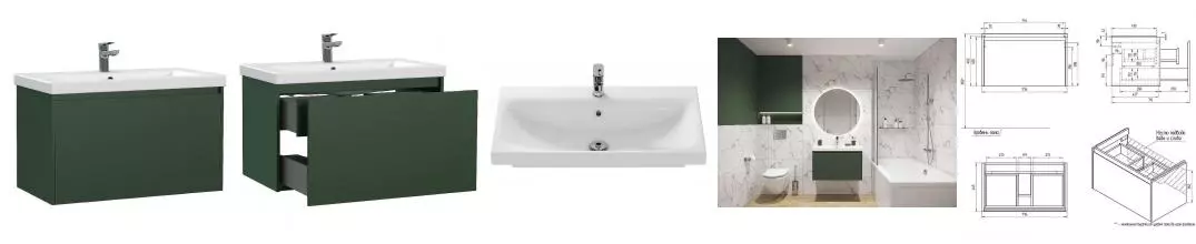 Тумба с раковиной «Cersanit» Grande 80 (Moduo 80) подвесная зелёная