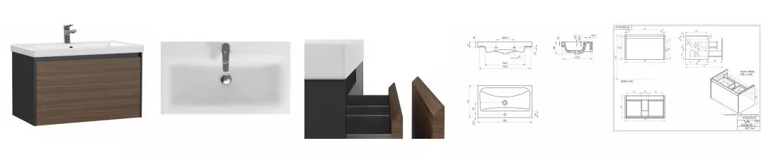 Тумба с раковиной «Cersanit» Grande 80 (Moduo 80) подвесная чёрный орех