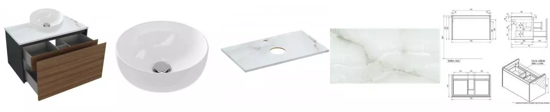 Тумба с раковиной «Cersanit» Grande 80 (Moduo 40 Ring) подвесная чёрный орех