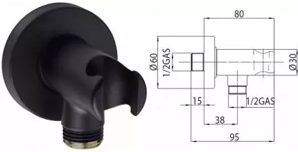 Подключение для душевого шланга «Bossini» C12000.073 с держателем для душа чёрное матовое