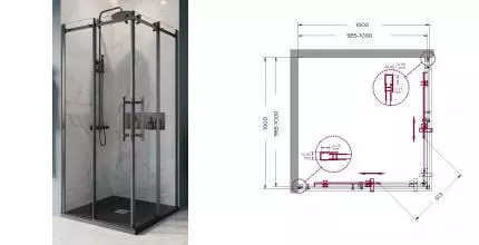 Душевой угол-ограждение «Belbagno» MARINO-A-2-100-C-NERO 100/100 прозрачный/чёрный матовый квадратный без поддона Душевой угол-ограждение «Belbagno» MARINO-A-2-100-C-NERO 100/100 прозрачный/чёрный матовый квадратный без поддона