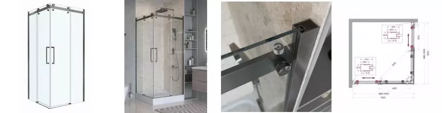 Душевой угол-ограждение «Belbagno» MARINO-A-2-90-C-GM 90/90 прозрачный/оружейная сталь квадратный без поддона