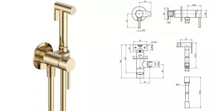 Смеситель с гигиеническим душем «AQUAme» Siena AQM6217BG шлифованное золото