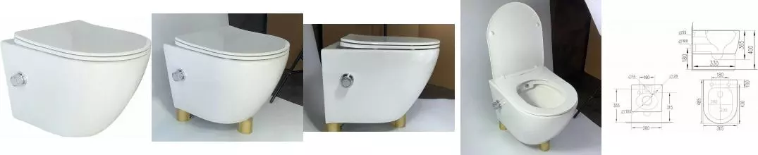 Подвесной унитаз безободковый «Esbano» Teruel WBN белый с сиденьем дюропласт с микролифтом белое