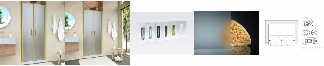 Душевая дверь «Vegas Glass» E2P Novo 70/189 сатин/брашированное золото универсальная Душевая дверь «Vegas Glass» E2P Novo 70/189 сатин/брашированное золото универсальная