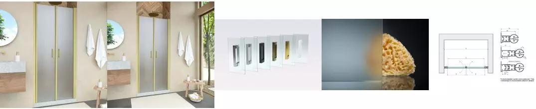 Душевая дверь «Vegas Glass» E2P Novo 90/200 сатин/брашированное золото универсальная
