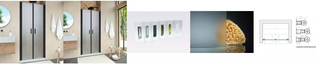 Душевая дверь «Vegas Glass» E2P Novo 100/200 сатин/чёрная матовая универсальная