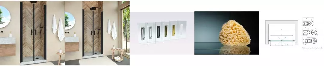 Душевая дверь «Vegas Glass» E2P Novo 100/200 crystalvision/чёрная матовая универсальная