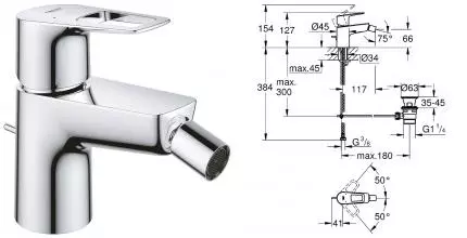 Смеситель для биде «Grohe» BauLoop 23338001 с донным клапаном хром