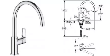 Смеситель для кухонной мойки «Grohe» BauLoop 31368001 хром Смеситель для кухонной мойки «Grohe» BauLoop 31368001 хром