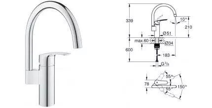 Смеситель для кухонной мойки «Grohe» Eurosmart 33202003 хром Смеситель для кухонной мойки «Grohe» Eurosmart 33202003 хром
