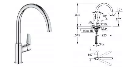 Смеситель для кухонной мойки «Grohe» Start Edge 30529001 хром Смеситель для кухонной мойки «Grohe» Start Edge 30529001 хром
